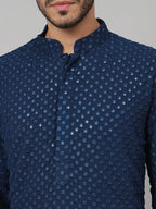 Teal Blue Mirror Kurta by Hilo Design | Grocsy