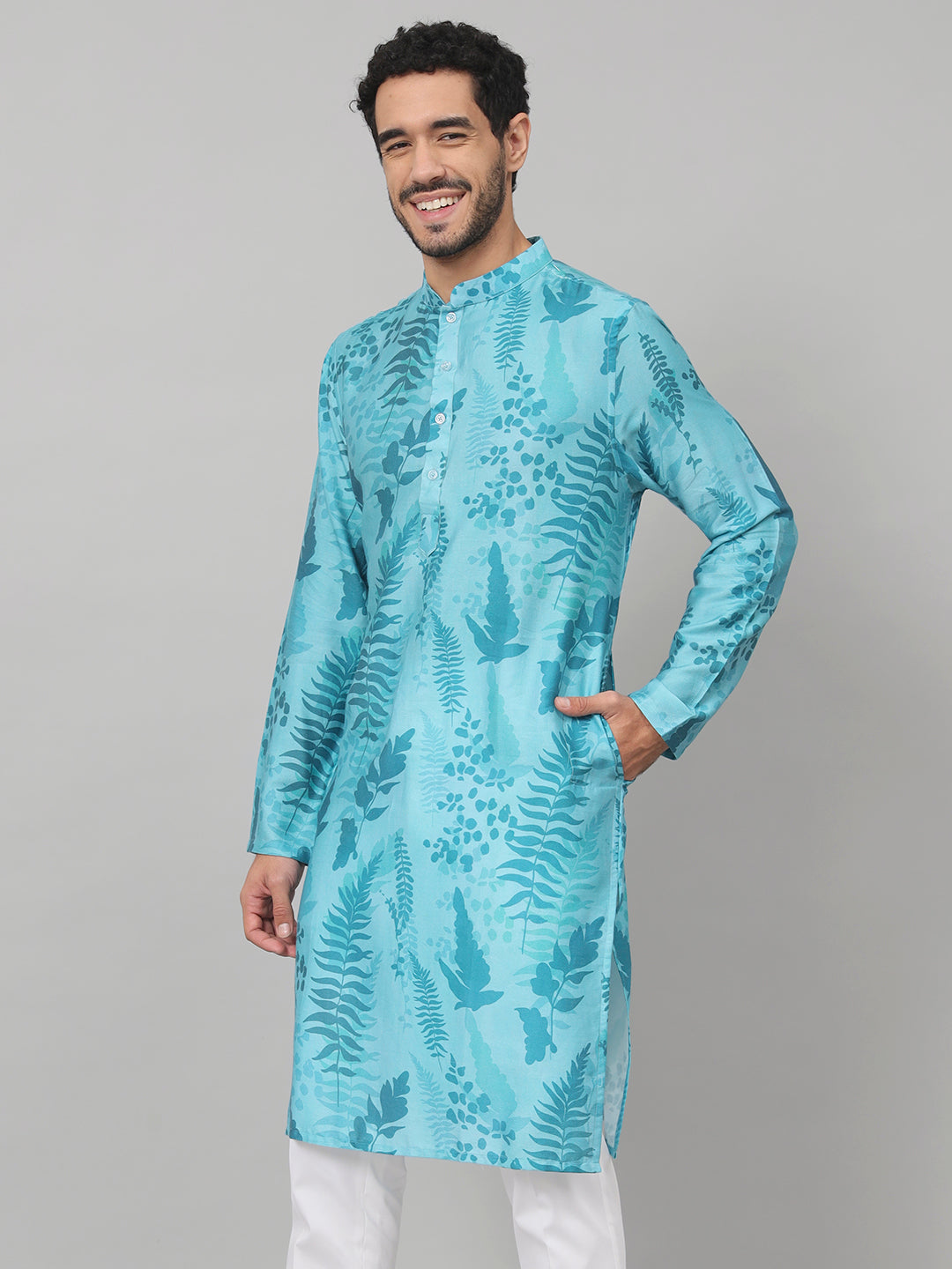 Breezy Leaves Print Cotton Kurta by Hilo Design | Grocsy