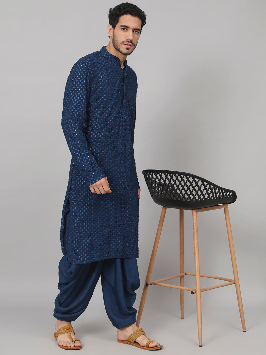 Teal Blue Mirror Kurta by Hilo Design | Grocsy
