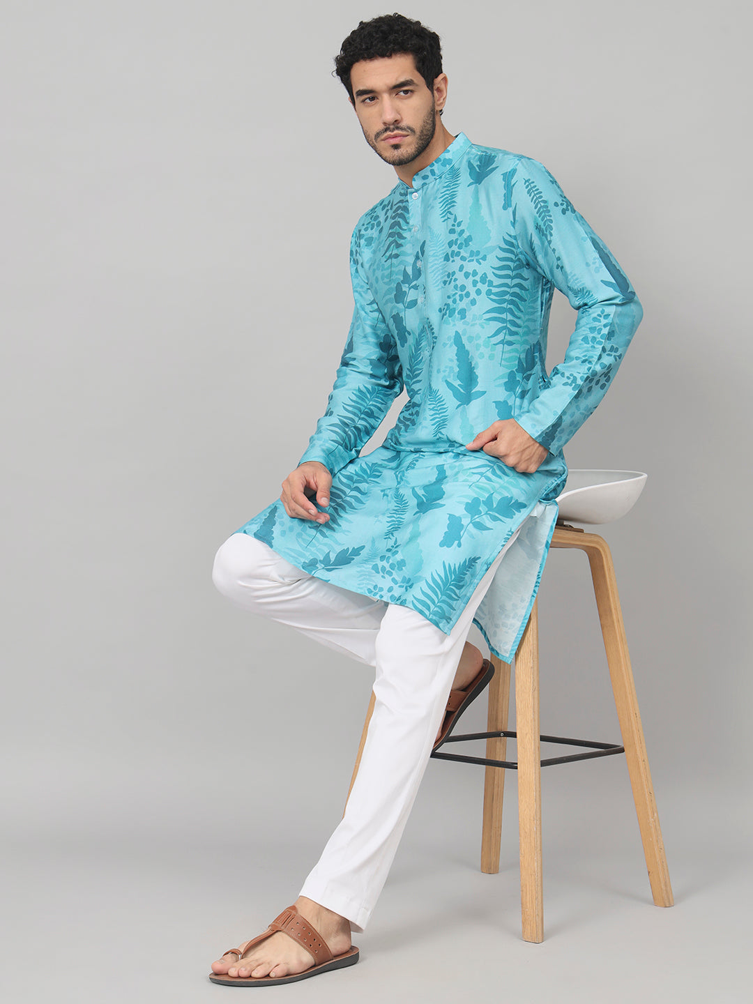 Breezy Leaves Print Cotton Kurta by Hilo Design | Grocsy