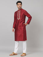 Traditional Neckline Embroidered Silk Kurta by Hilo Design | Grocsy