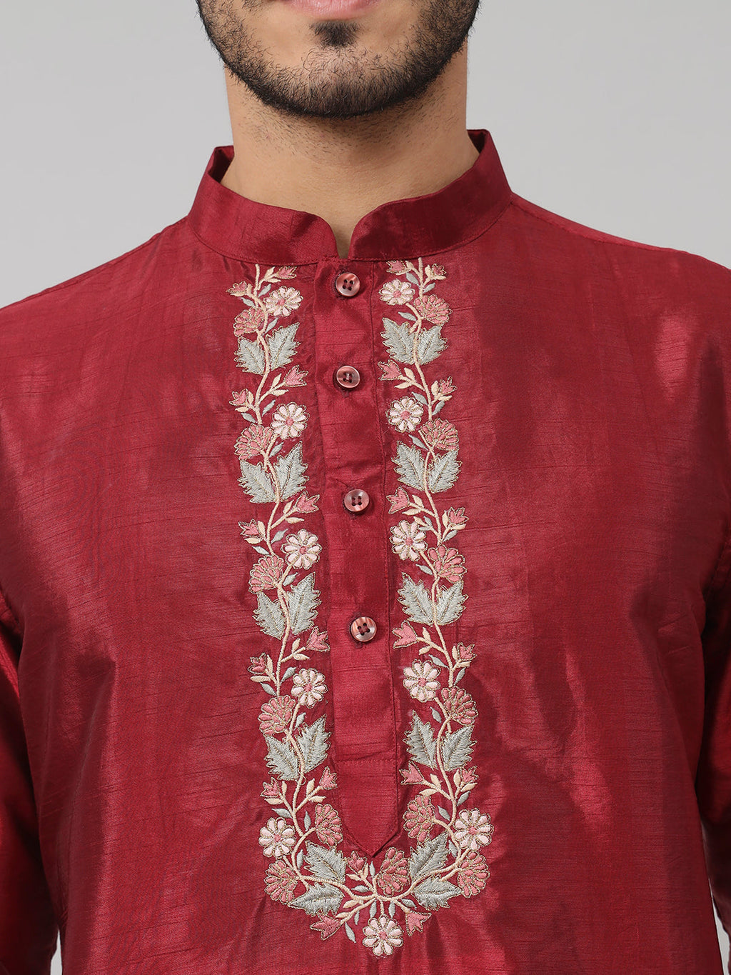 Traditional Neckline Embroidered Silk Kurta by Hilo Design | Grocsy