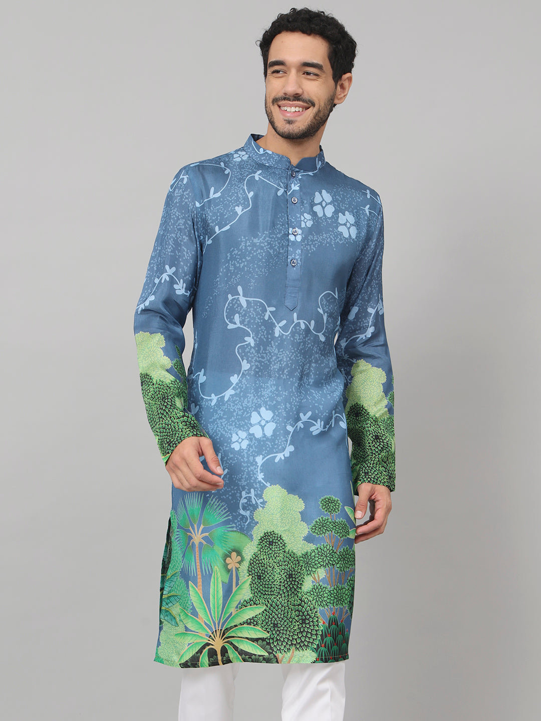 Tree Bark Classy Print Silk Kurta by Hilo Design | Grocsy