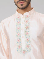 Pastels Neckline Embroidered Silk Kurta by Hilo Design | Grocsy