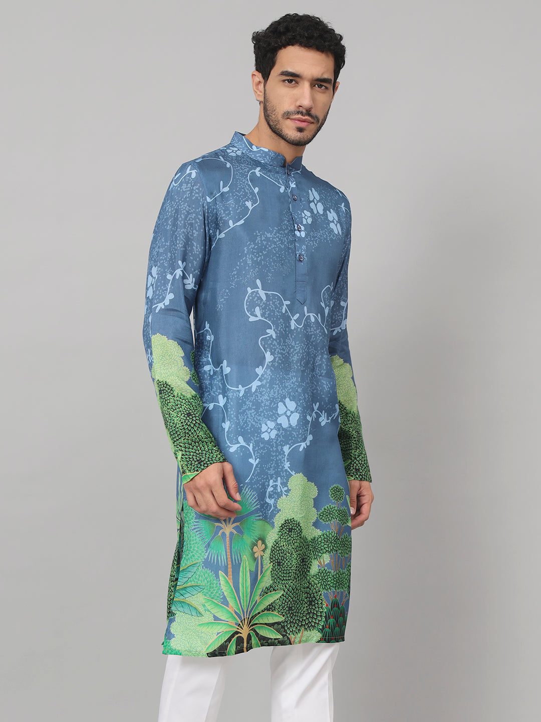Tree Bark Classy Print Silk Kurta by Hilo Design | Grocsy