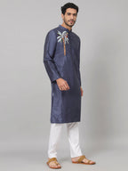 Sapphire Embroidered Silk Kurta by Hilo Design | Grocsy