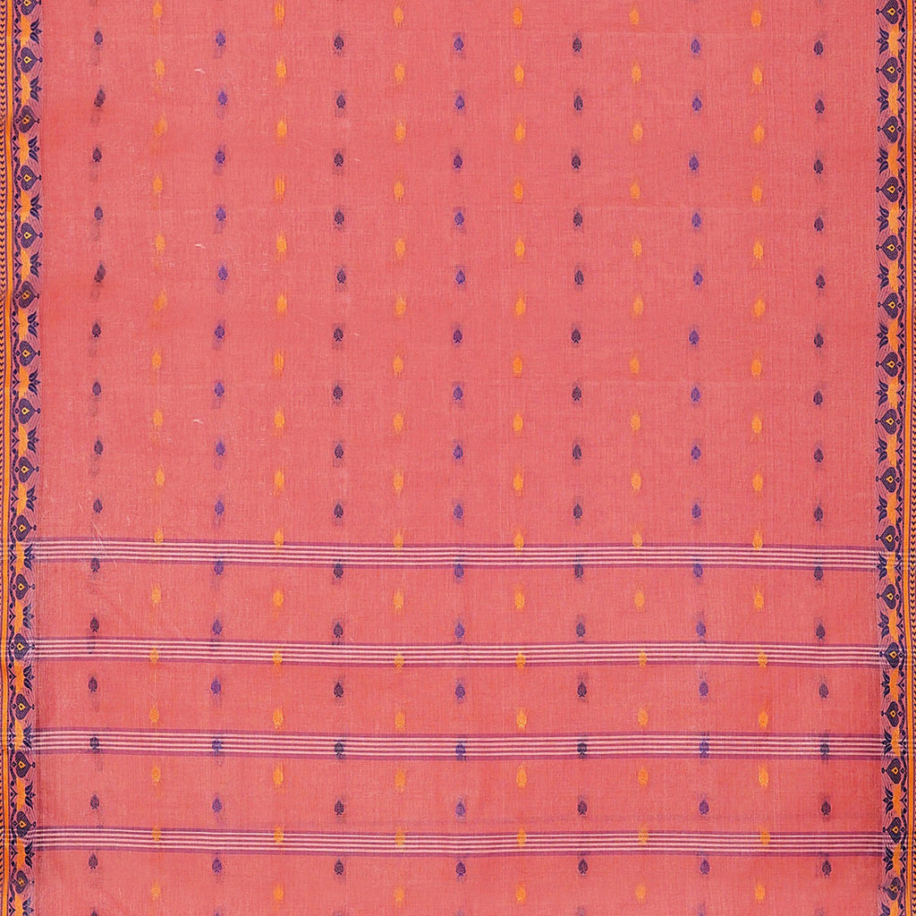 Exclusive Collection 100% Pure Cotton Peach Tant Saree With Hand Weaving Work | Grocsy