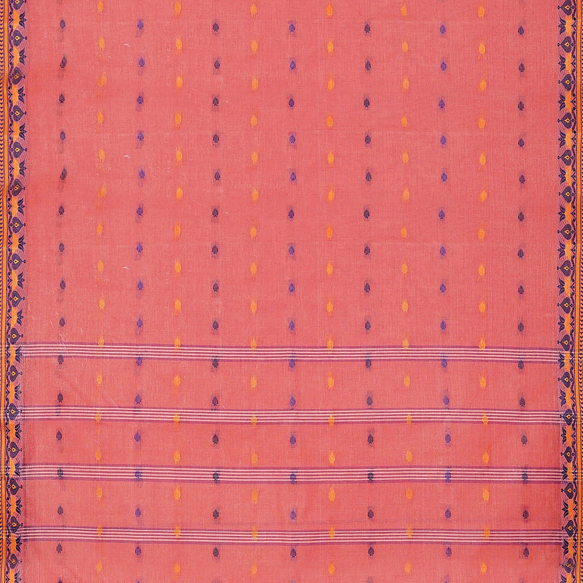 Exclusive Collection 100% Pure Cotton Peach Tant Saree With Hand Weaving Work | Grocsy