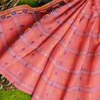 Exclusive Collection 100% Pure Cotton Peach Tant Saree With Hand Weaving Work | Grocsy