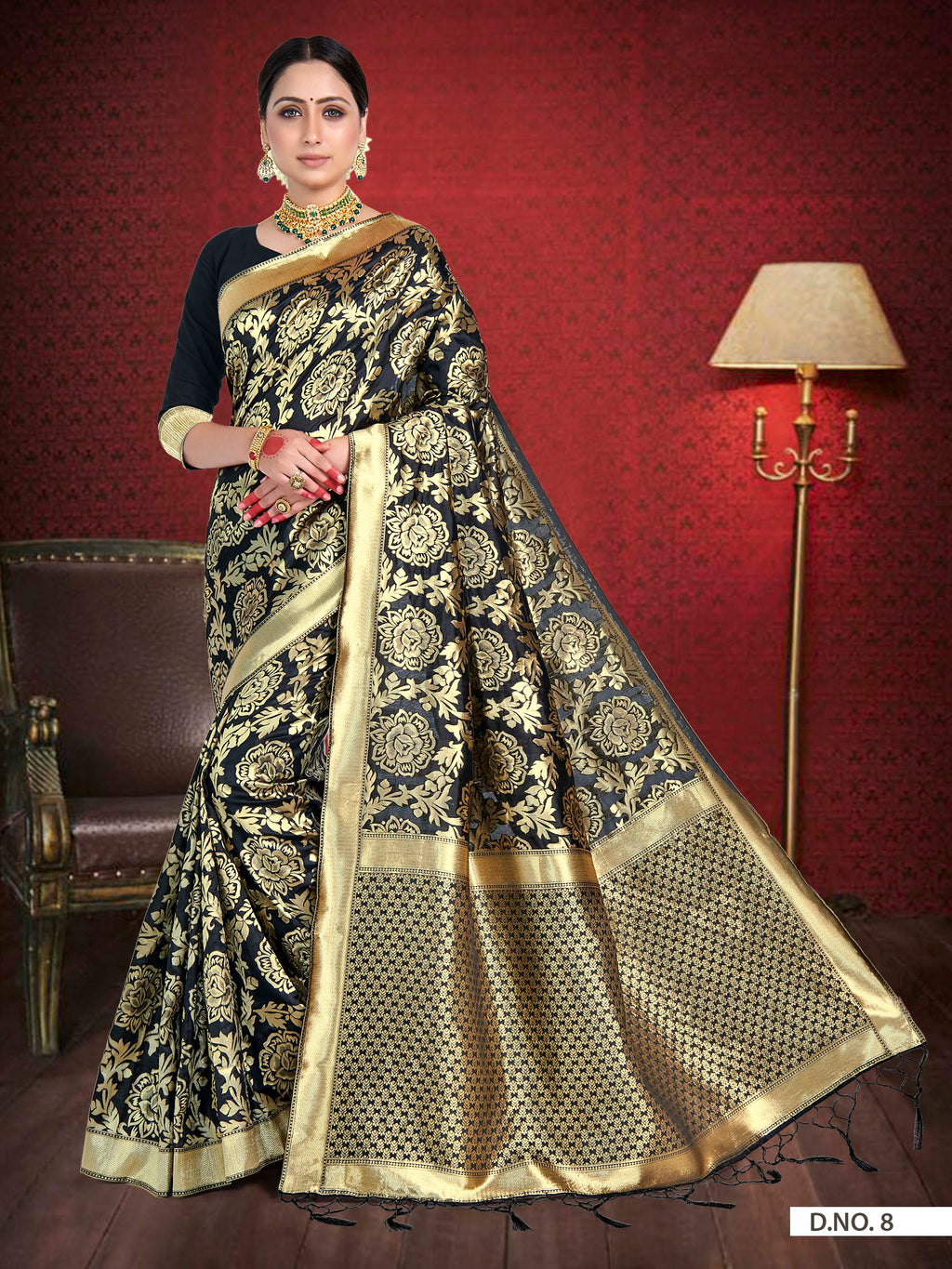 Vardha Black Woven Banarasi Saree | Grocsy