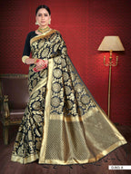 Vardha Black Woven Banarasi Saree | Grocsy