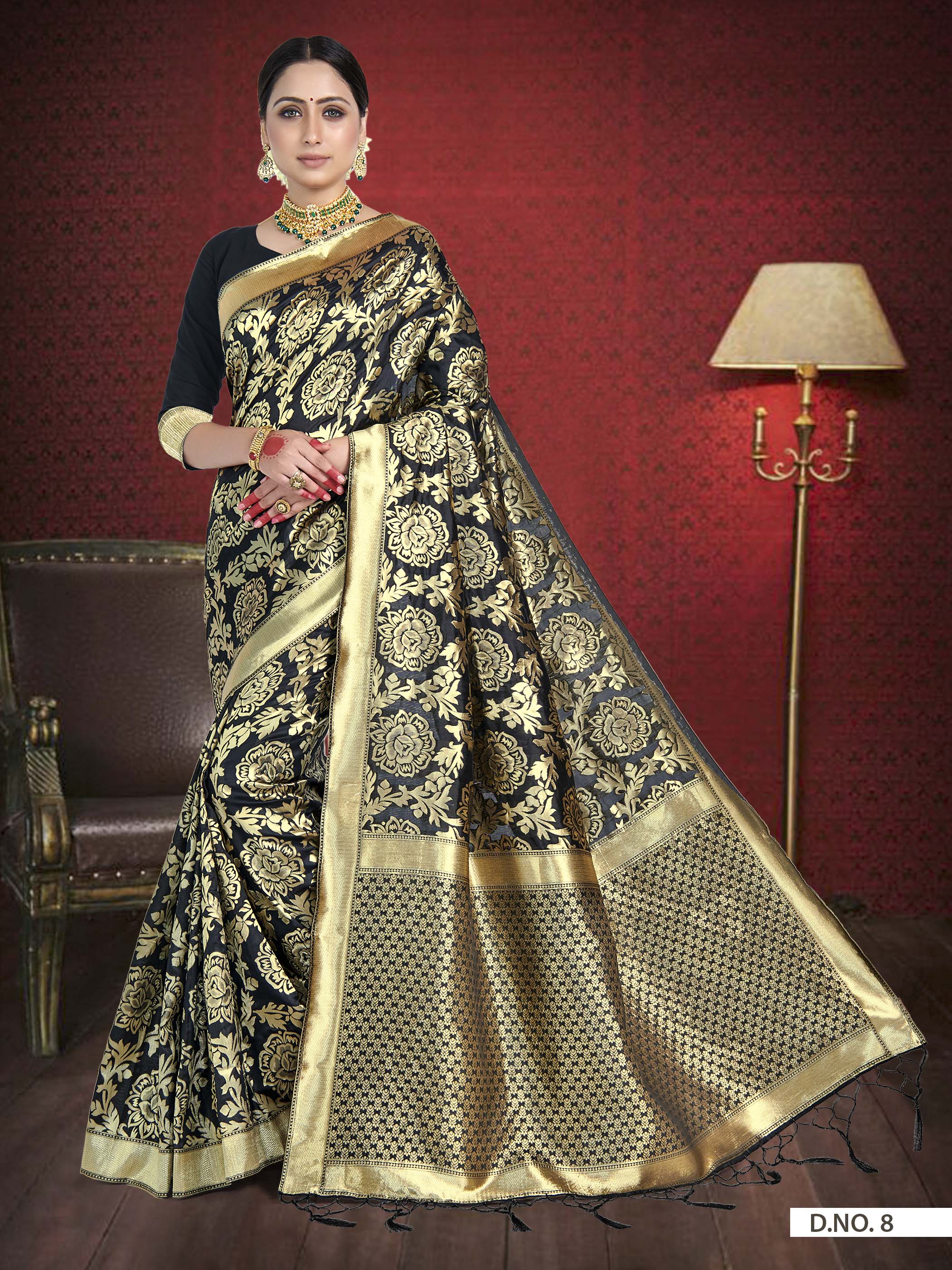 Vardha Black Woven Banarasi Saree | Grocsy
