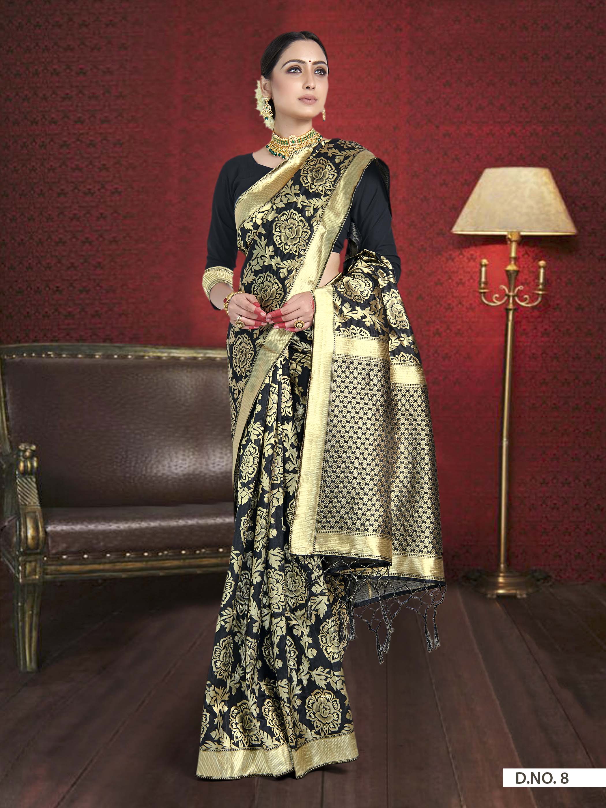 Vardha Black Woven Banarasi Saree | Grocsy