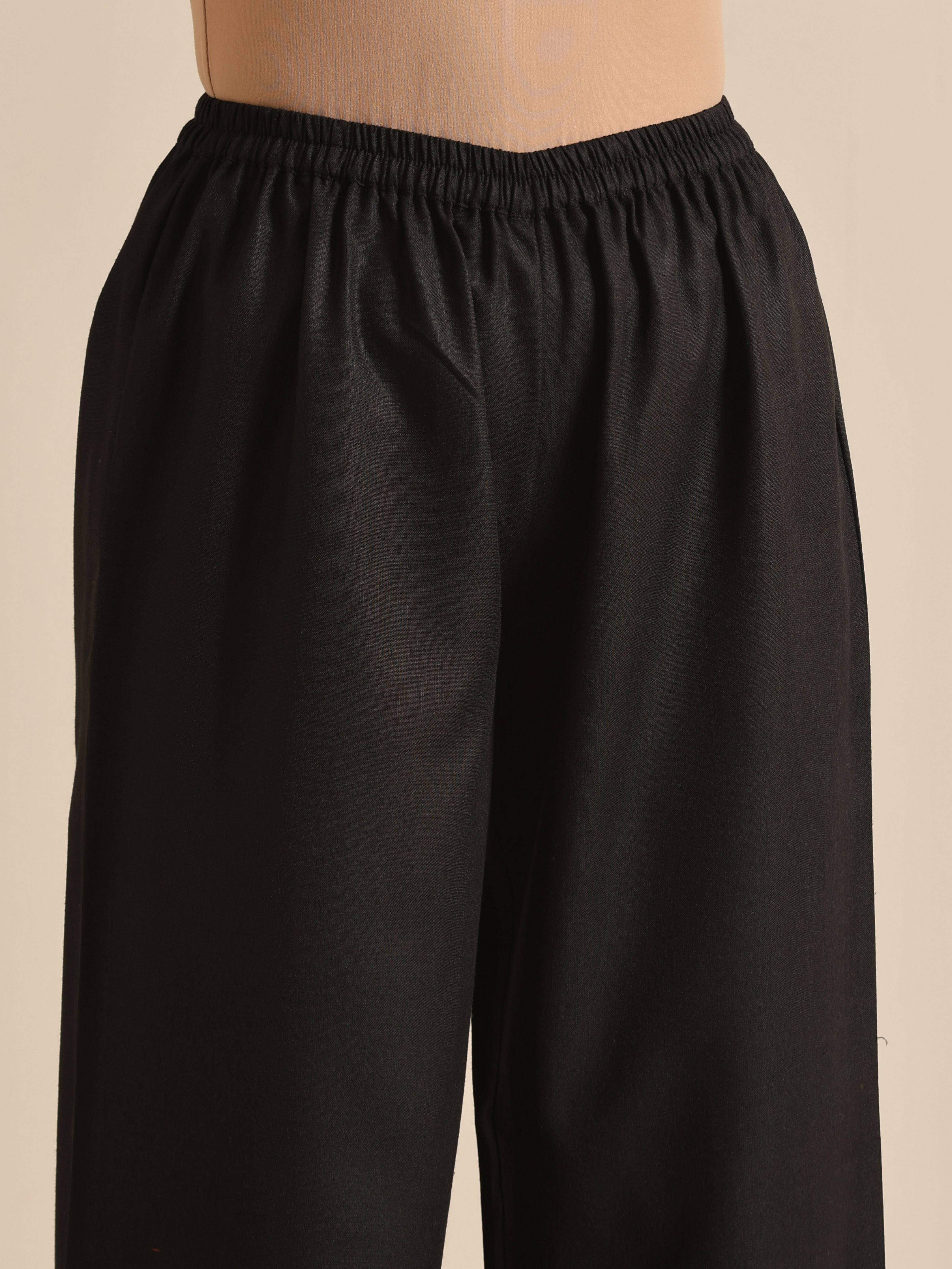 trueBrowns Black Slub Relaxed Placket Co-Ord Set | Grocsy
