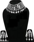 Tehzeeb Creations Women's Silver Colour Oxidised Necklace And Earring With Mirror Work | Grocsy