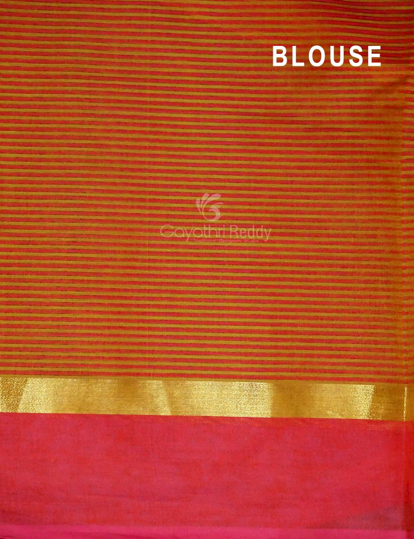 Dual Shades of Tomato Red Pure Magalgiri Cotton Saree By Gayathri Reddy Designer Studio | Grocsy