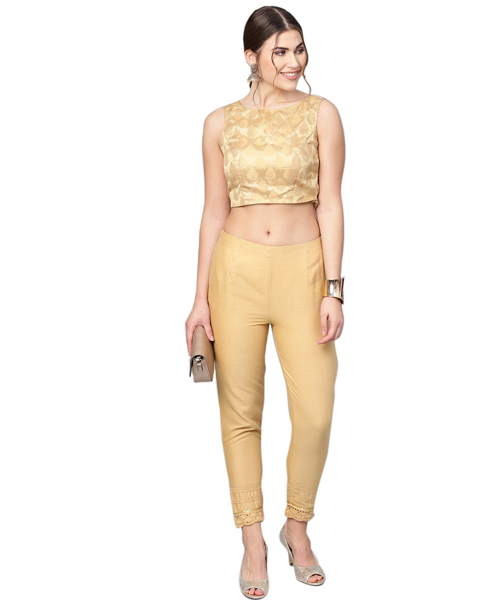Juniper Women Gold Cotton Flex Solid Slim Fit Pant/Slim Pant | Grocsy