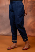 Juniper Navy Solid Cotton Flex Slim Fit Women Pants With One Pocket | Grocsy