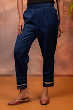 Juniper Navy Solid Cotton Flex Slim Fit Women Pants With One Pocket | Grocsy