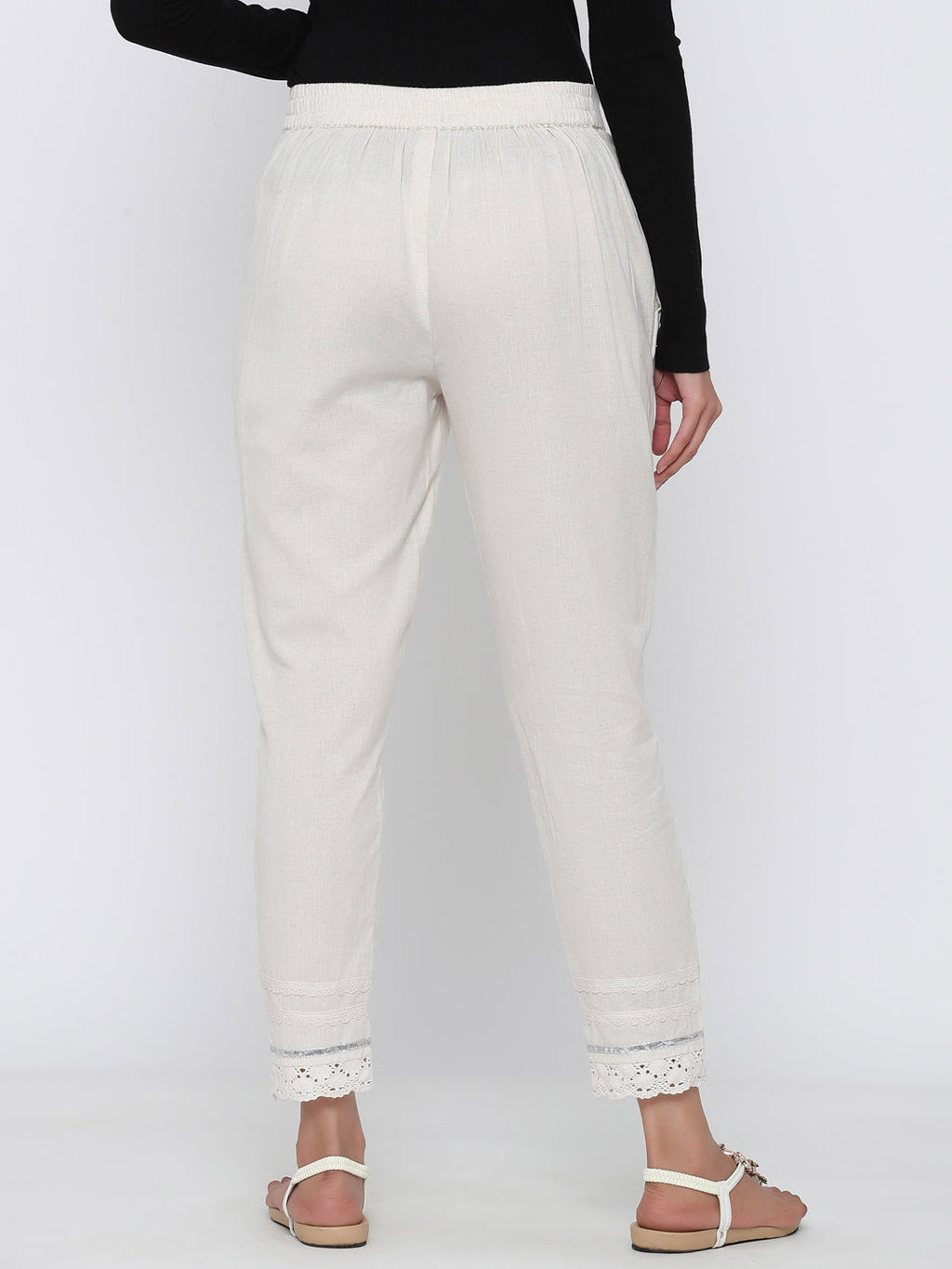 Juniper Women Offwhite Cotton Flex Solid Slim Fit Pant/Slim Pant | Grocsy