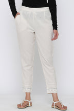 Juniper Women Offwhite Cotton Flex Solid Slim Fit Pant/Slim Pant | Grocsy