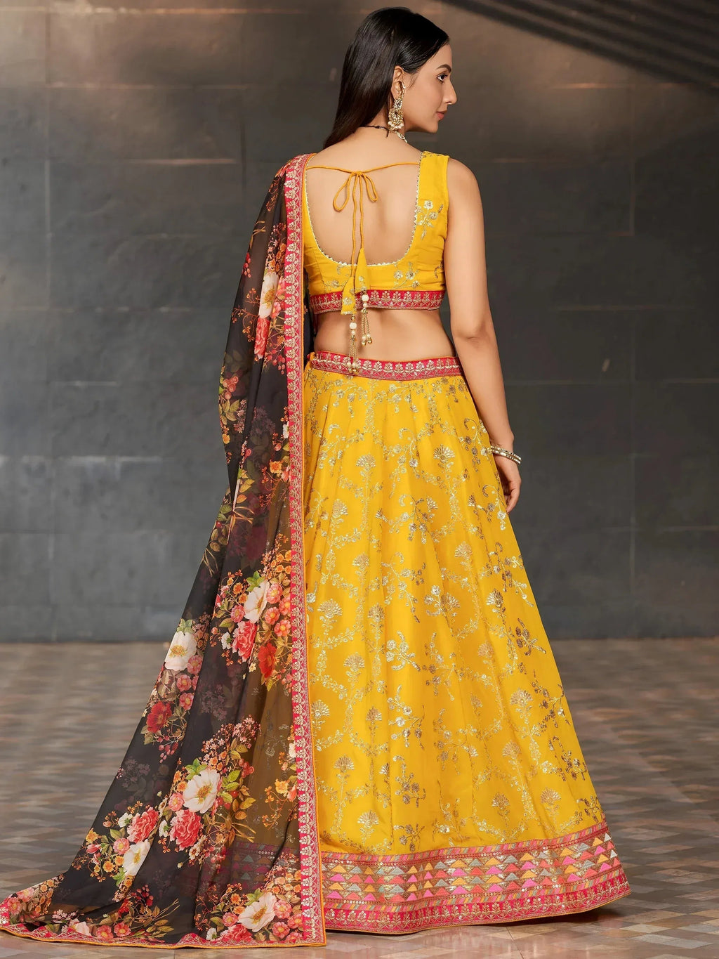 Tulsi Art Astonishing Yellow Sequins Georgette Haldi Wear Lehenga Choli | Grocsy