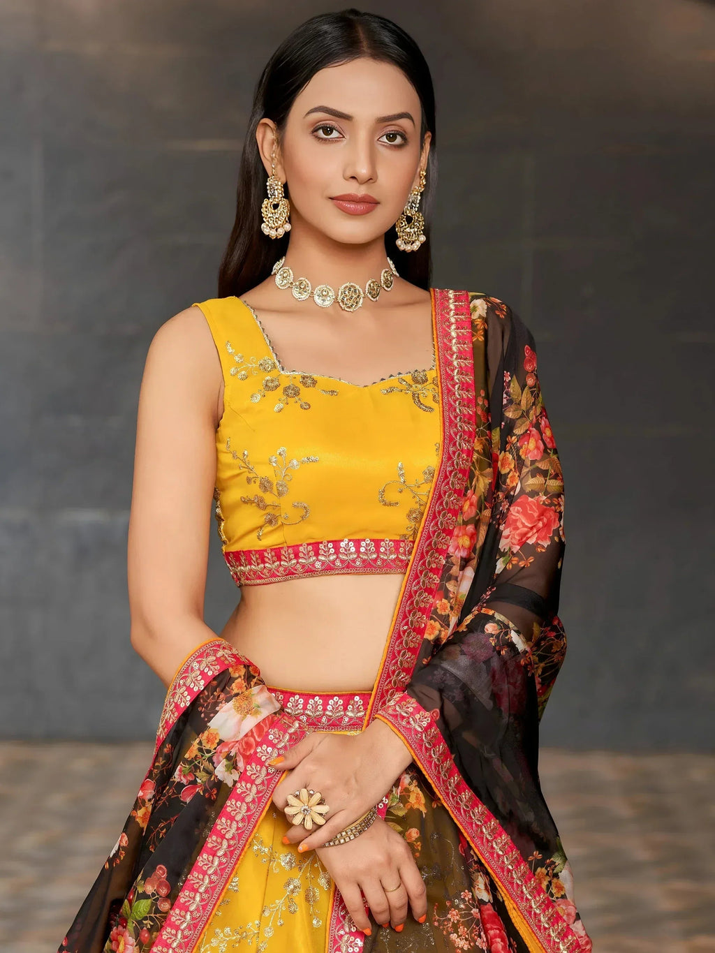 Tulsi Art Astonishing Yellow Sequins Georgette Haldi Wear Lehenga Choli | Grocsy