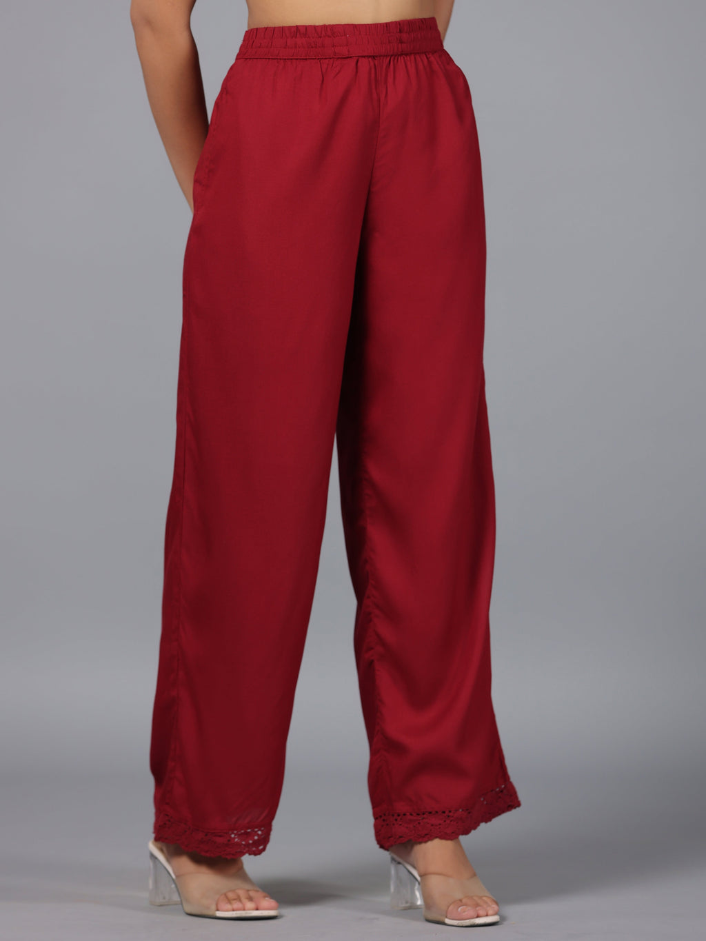 Juniper Women Maroon Rayon Palazzo | Grocsy
