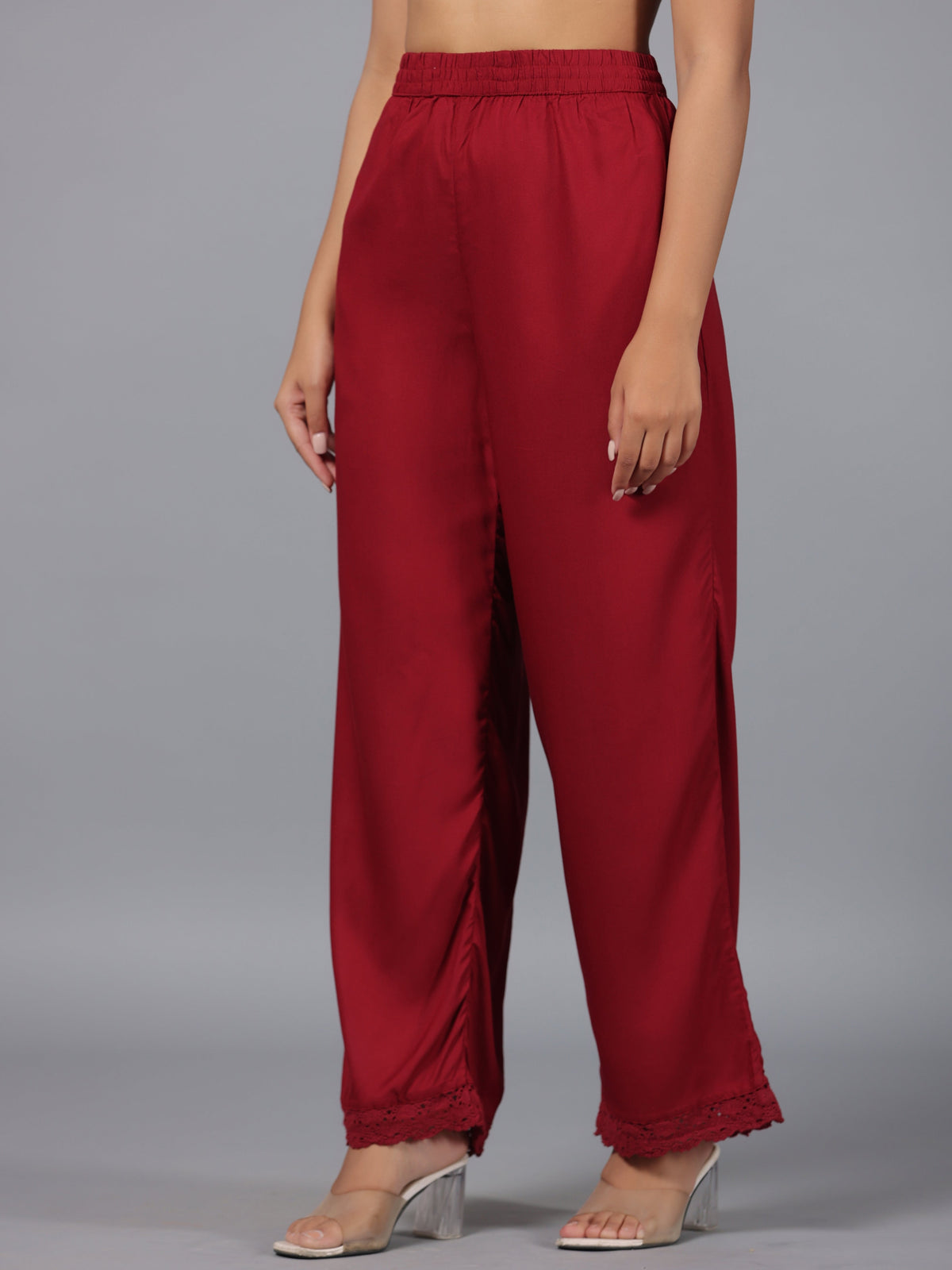 Juniper Women Maroon Rayon Palazzo | Grocsy