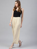 Juniper Beige Solid Rayon Wide Leg Women Palazzo With One Pocket | Grocsy