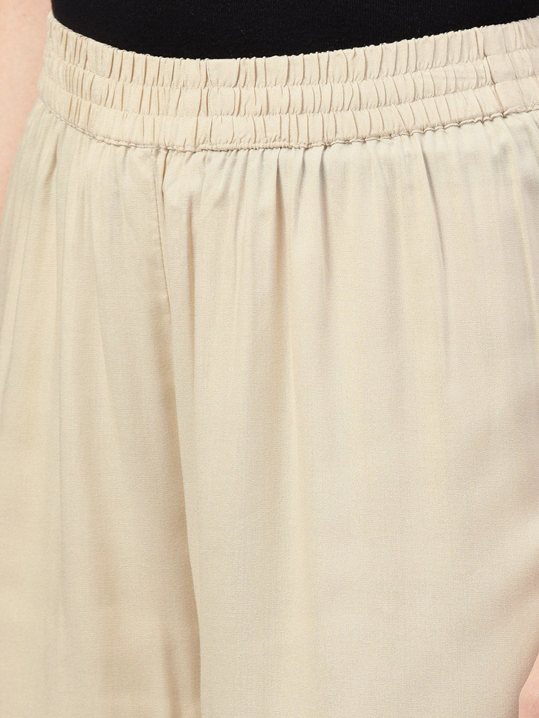 Juniper Beige Solid Rayon Wide Leg Women Palazzo With One Pocket | Grocsy