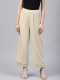 Juniper Beige Solid Rayon Wide Leg Women Palazzo With One Pocket | Grocsy