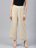 Juniper Beige Solid Rayon Wide Leg Women Palazzo With One Pocket | Grocsy