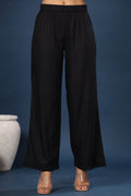 Juniper Women Black Rayon Solid Wide Leg Palazzo | Grocsy