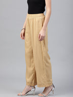 Juniper Gold Solid Rayon Wide Leg Women Palazzo With One Pocket | Grocsy