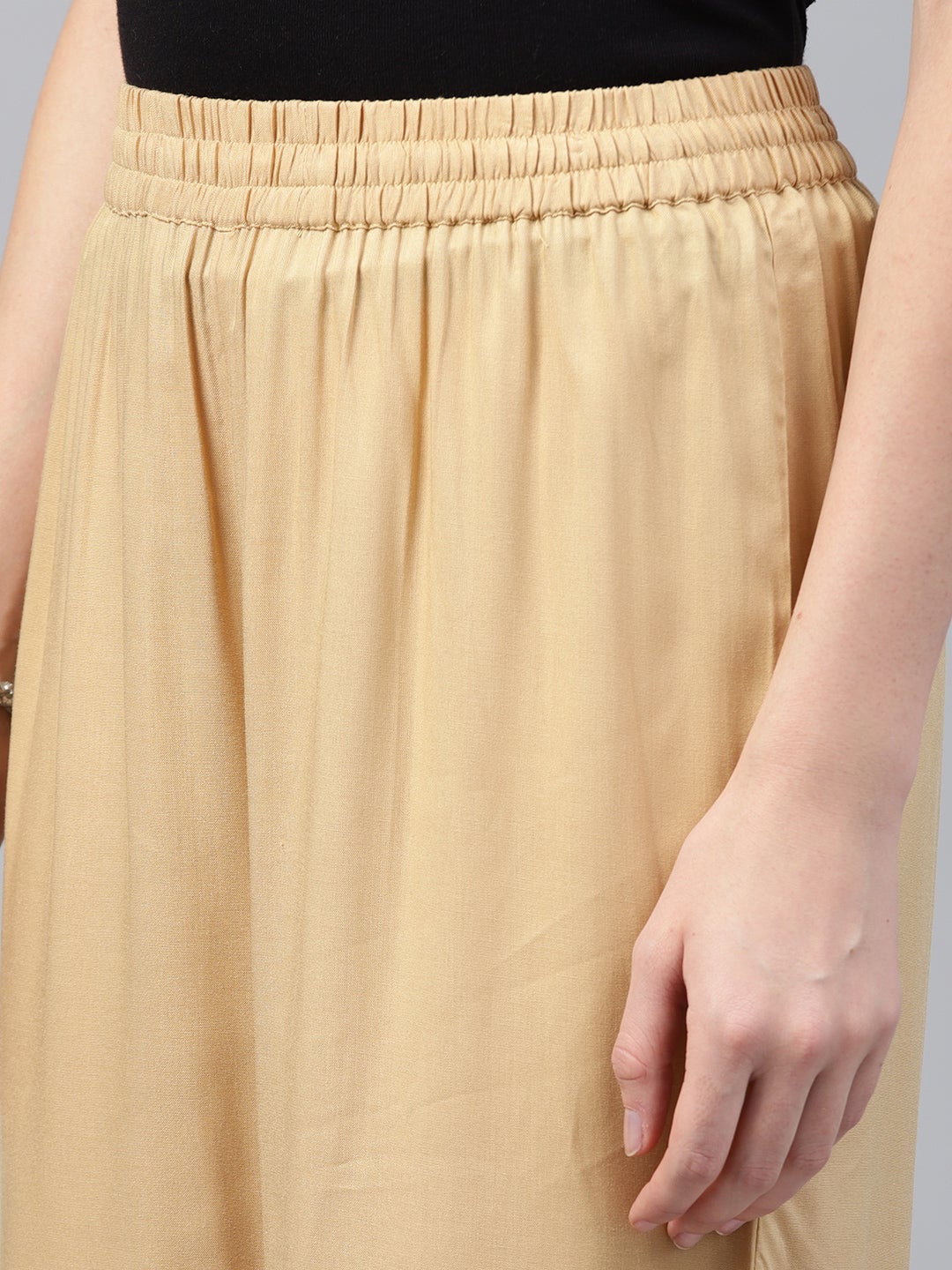 Juniper Gold Solid Rayon Wide Leg Women Palazzo With One Pocket | Grocsy