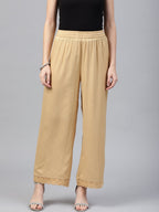 Juniper Gold Solid Rayon Wide Leg Women Palazzo With One Pocket | Grocsy