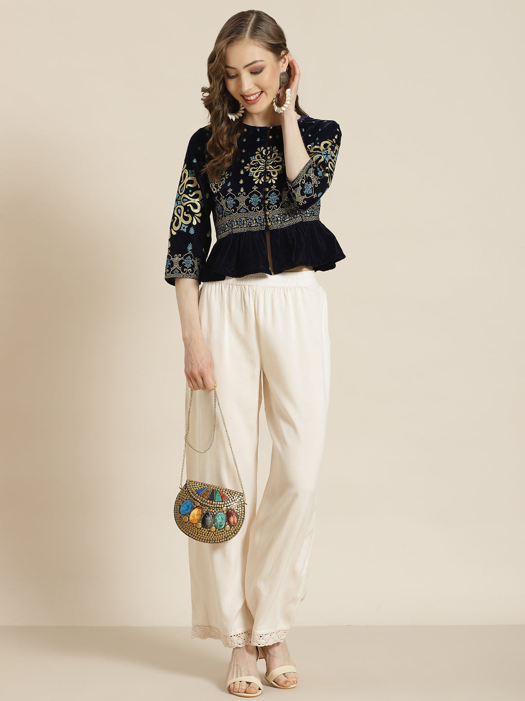 Juniper Women Ivory Rayon Solid Wide Leg Palazzo | Grocsy