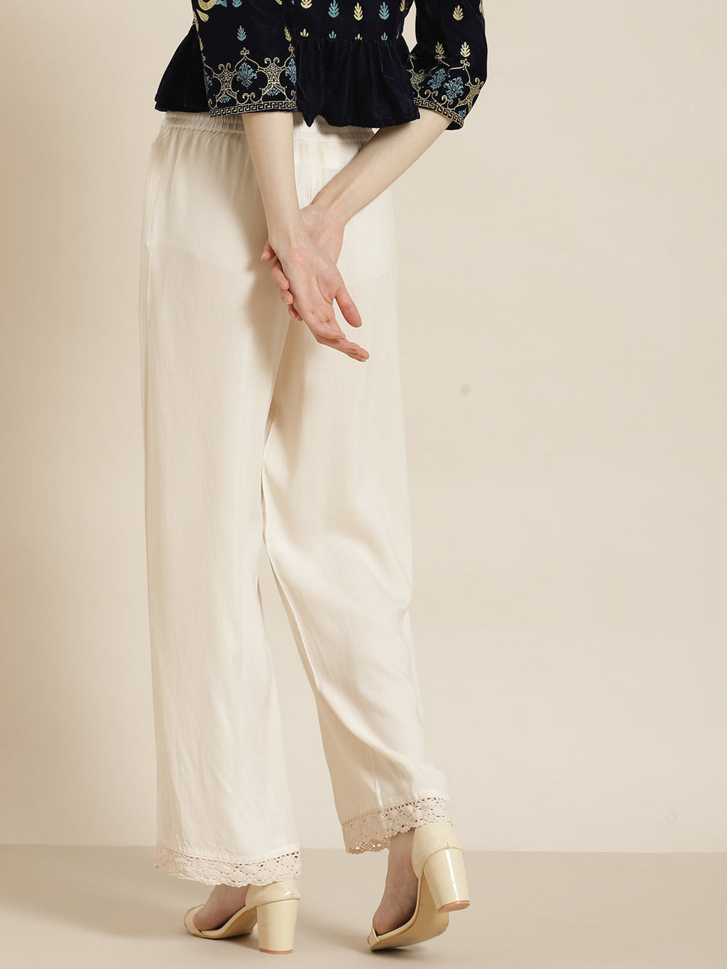 Juniper Women Ivory Rayon Solid Wide Leg Palazzo | Grocsy