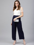 Juniper Navy Blue Solid Rayon Wide Leg Women Palazzo With One Pocket | Grocsy