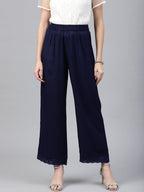 Juniper Navy Blue Solid Rayon Wide Leg Women Palazzo With One Pocket | Grocsy