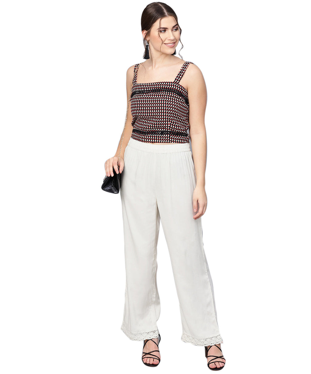 Juniper Women Offwhite Rayon Solid Wide Leg Palazzo | Grocsy