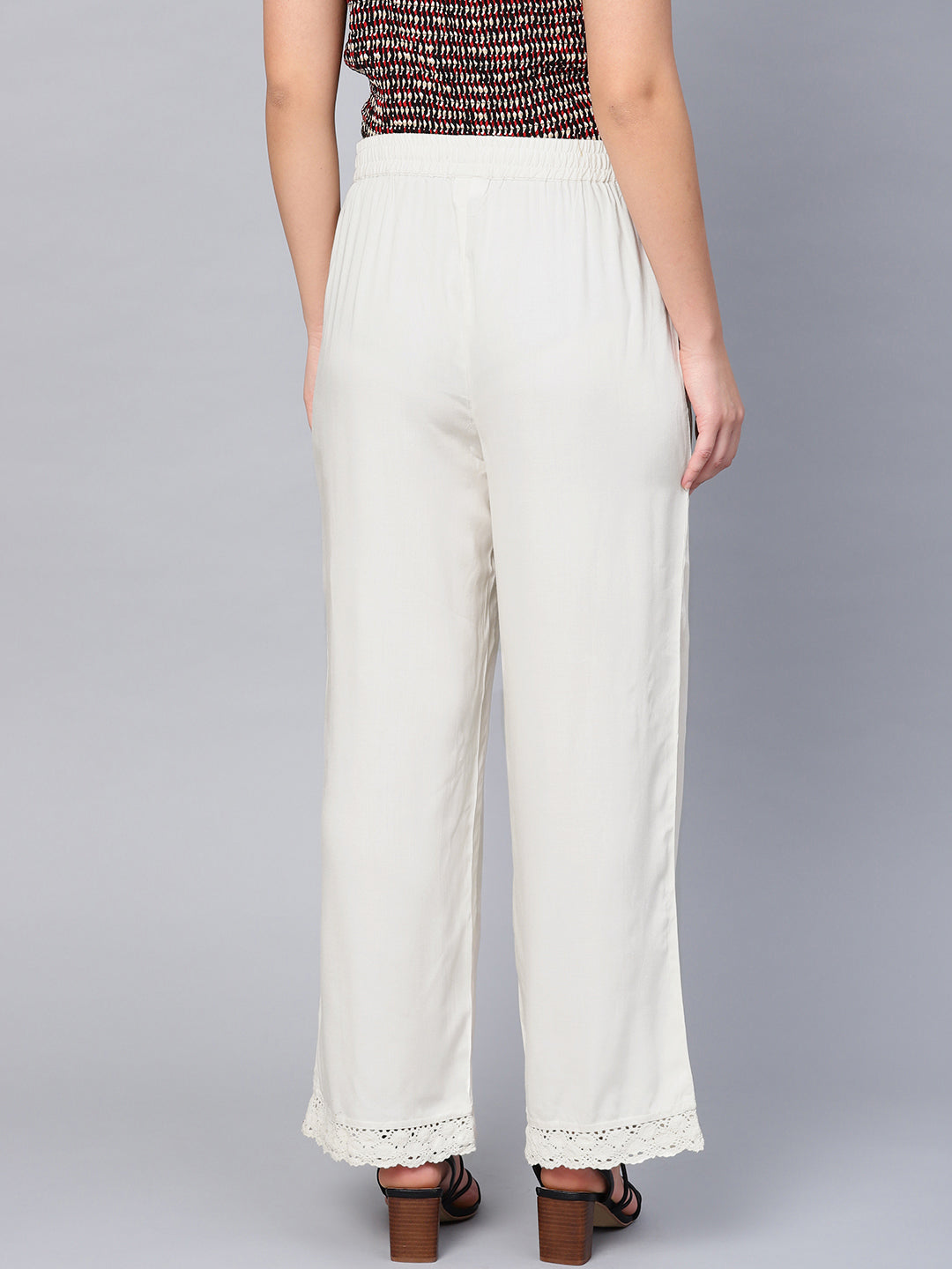 Juniper Women Offwhite Rayon Solid Wide Leg Palazzo | Grocsy