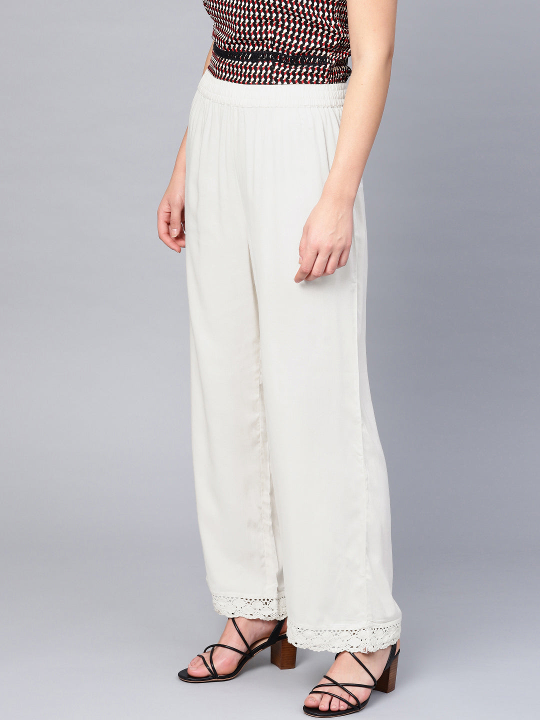 Juniper Women Offwhite Rayon Solid Wide Leg Palazzo | Grocsy