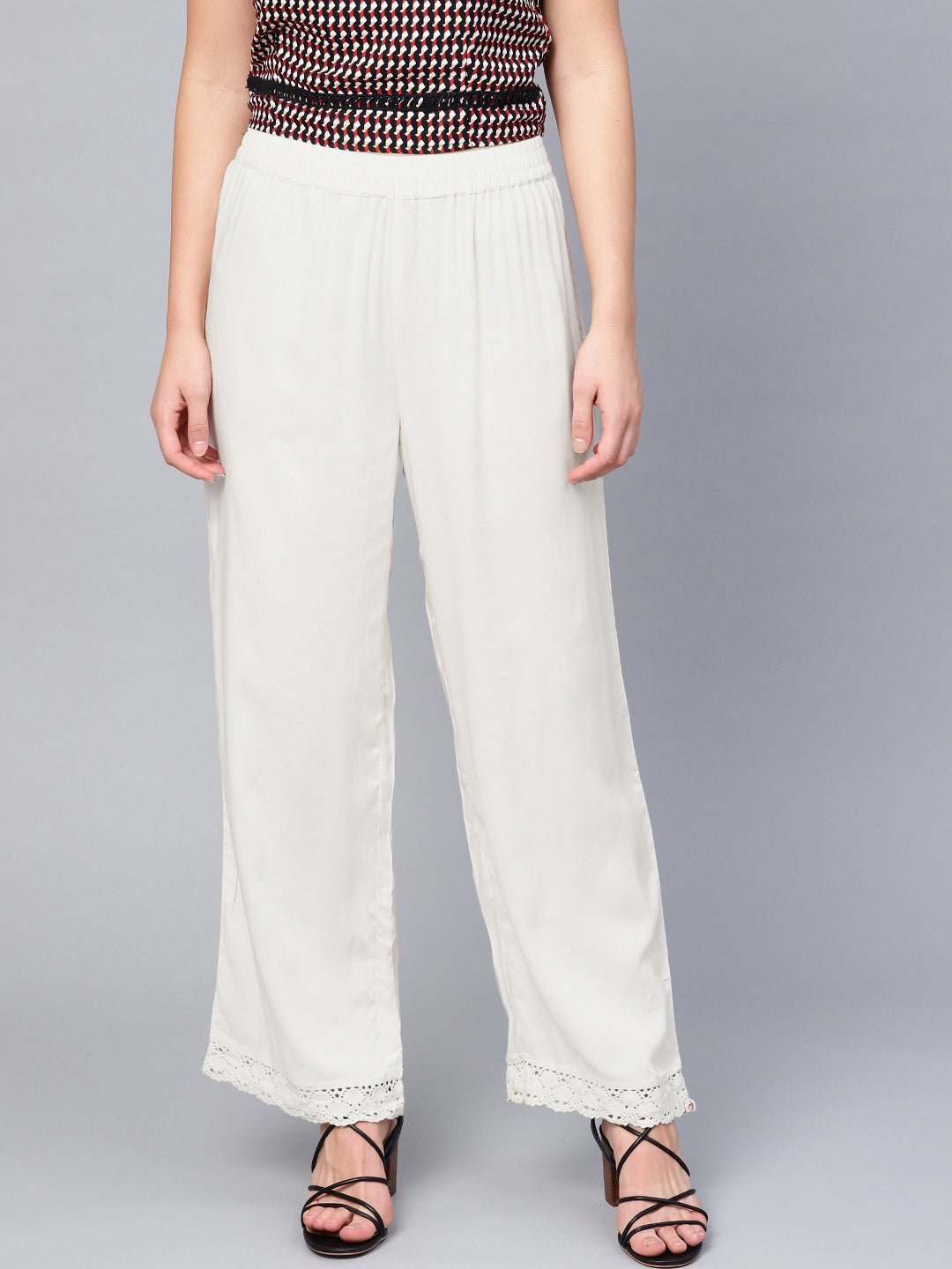 Juniper Women Offwhite Rayon Solid Wide Leg Palazzo | Grocsy