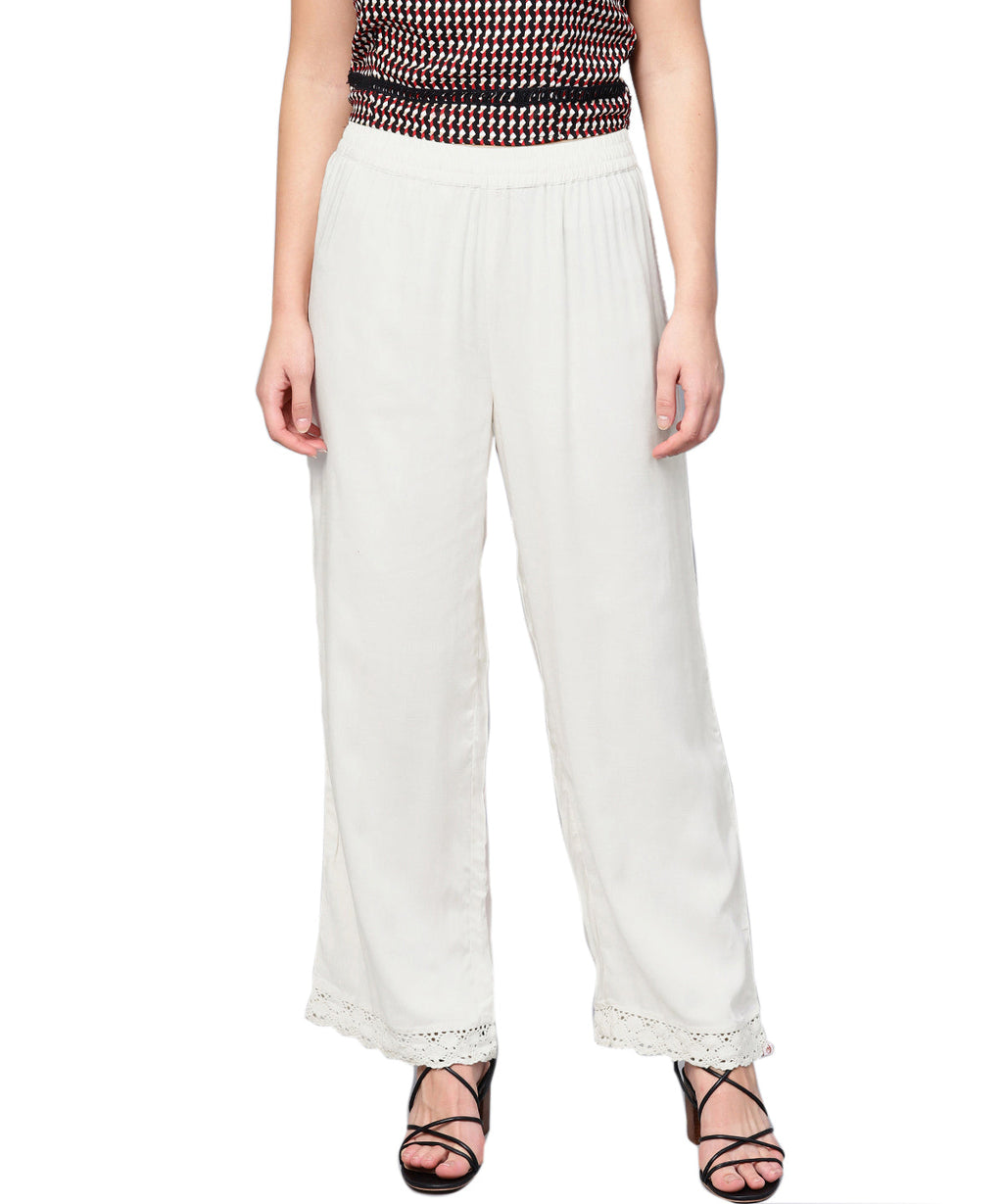 Juniper Women Offwhite Rayon Solid Wide Leg Palazzo | Grocsy