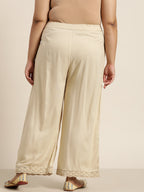 Juniper Women Beige Rayon Solid Wide Leg Palazzo | Grocsy