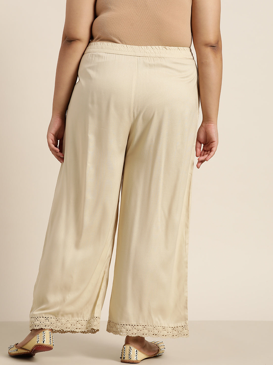 Juniper Women Beige Rayon Solid Wide Leg Palazzo | Grocsy