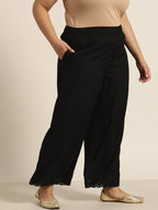 Juniper Women Black Rayon Solid Wide Leg Palazzo | Grocsy