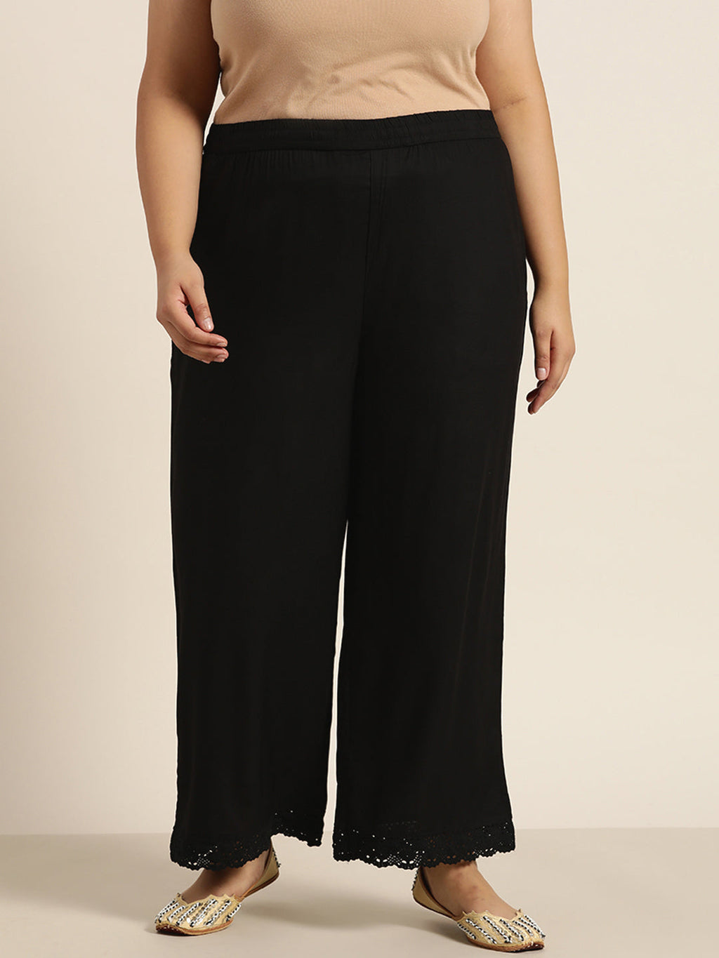 Juniper Women Black Rayon Solid Wide Leg Palazzo | Grocsy